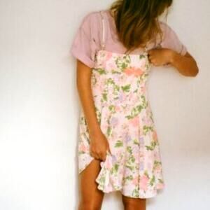 NEW Zara Blush Pink & Lilac Purple Floral Spaghetti Strap Mini Dress Size XL